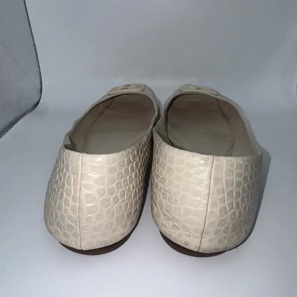 Tory Burch Georgia Ballet Flats Ivory Croc Embossed Logo Womens 10.5M